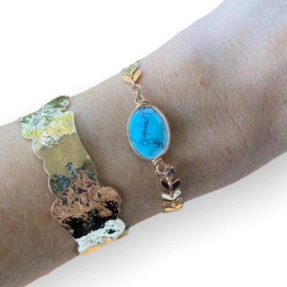 Gold Hammered Bangle Bracelet OR Gold + Turquoise Bracelet NWT - Picture 1 of 3